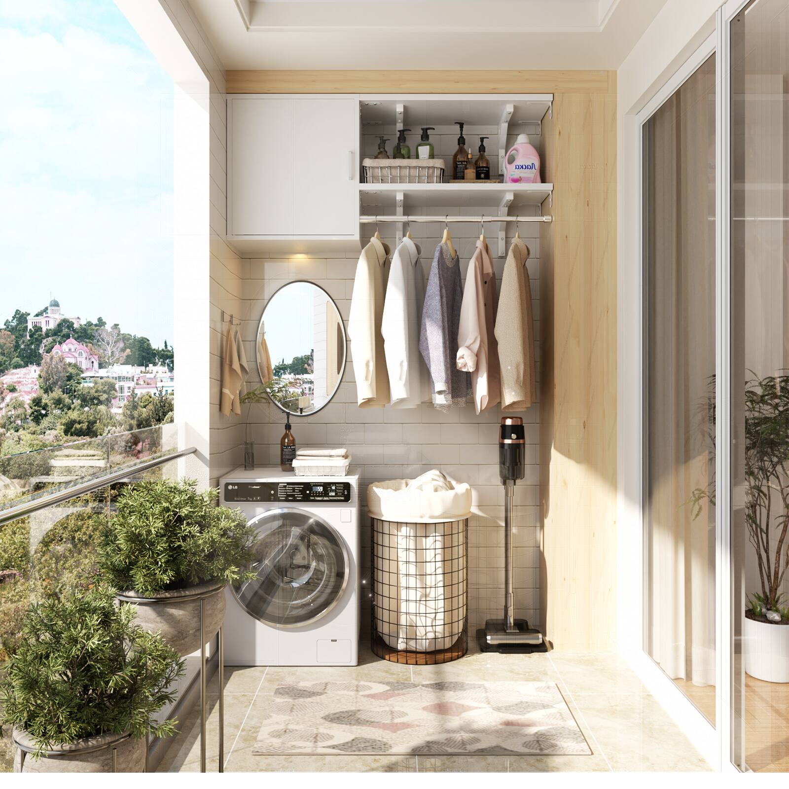 Front. Aheaplus - 46'' Wall Cabinet with Storage Shelves and Hanging Rod, Small Wall Organizer Cabinett for Laundry/Closet - White.