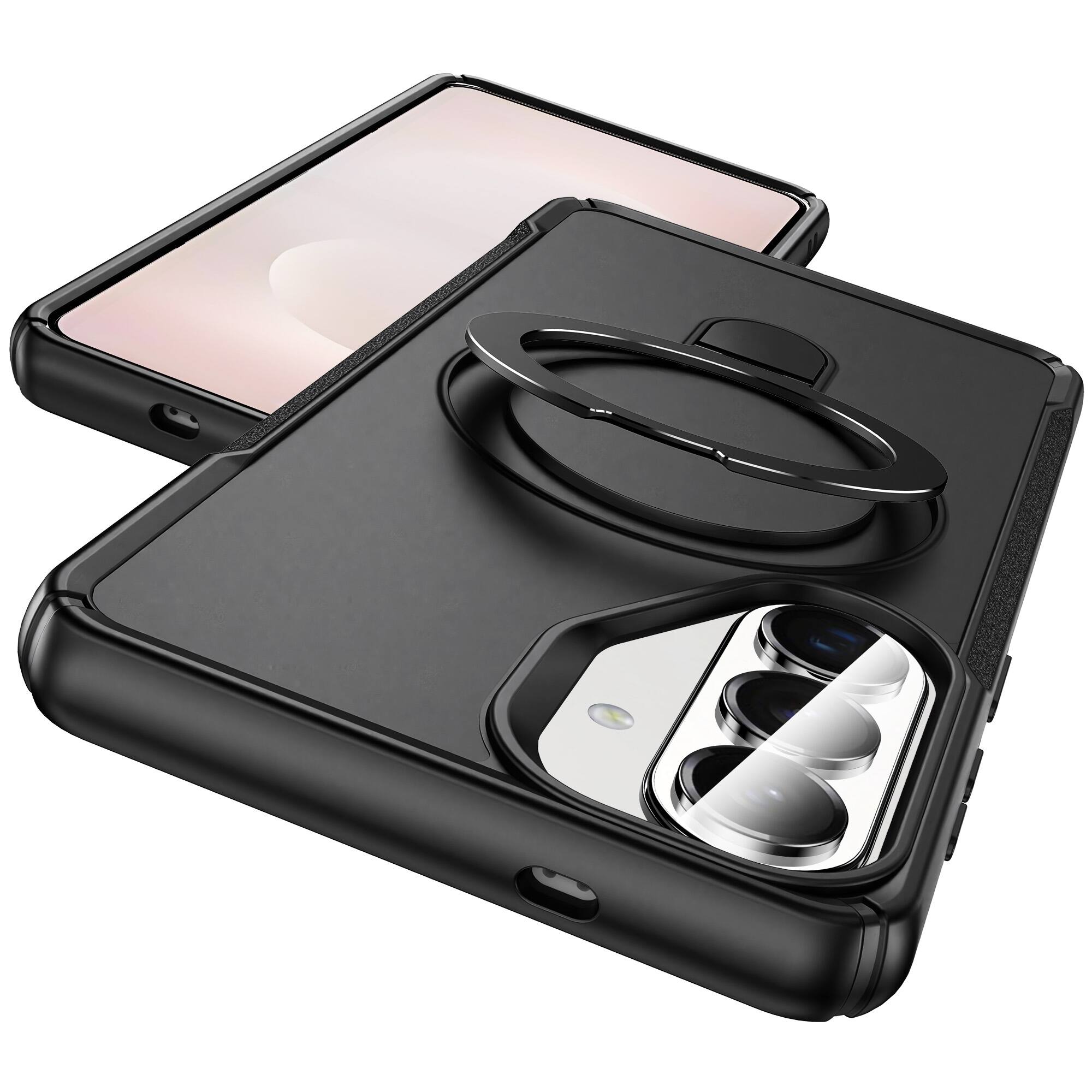 Angle. Dteck - Case For Samsung Galaxy S26+ Slim Magnetic Shockproof Rugged Cover With Adjustable Ring Stand, Mag Safe Compatible - Black.