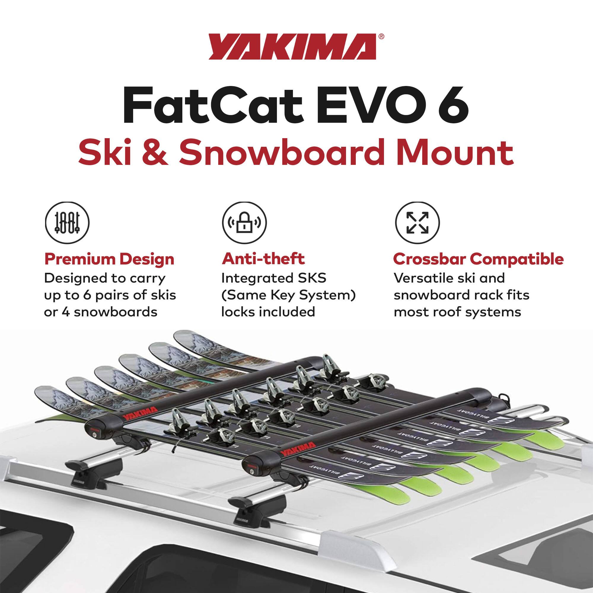 Yakima FatCat EVO 6 Skis or 4 Snowboards Mount Roof Rack, Fits T Slot ...
