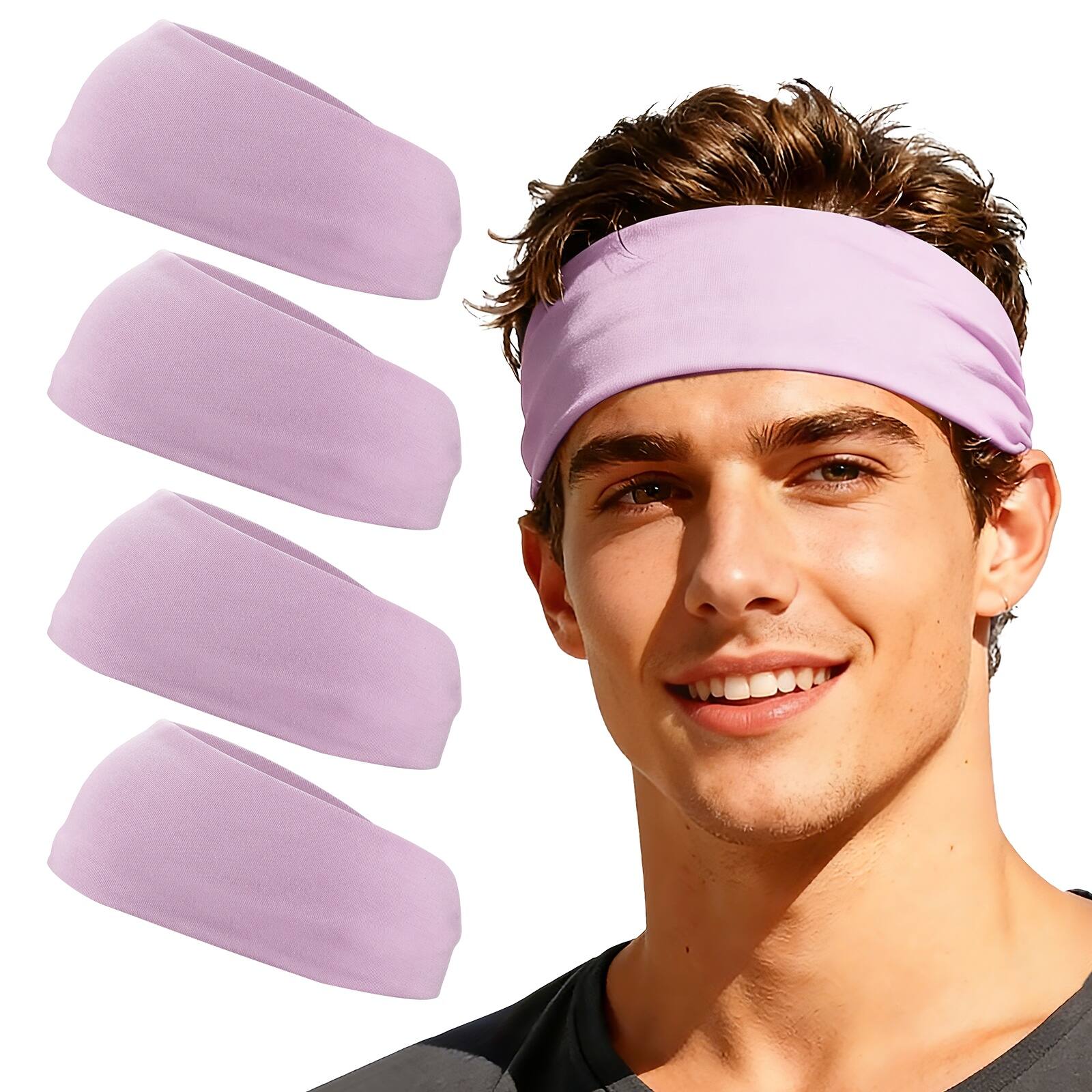 Unique Bargains - Sport Headbands for Men & Women, Stretchy Sweatband Absorbent Headbands, 4pcs - For Yoga/Sports/Running/Fitness/Cycling - Light Purple price history on PriceWatchPro
