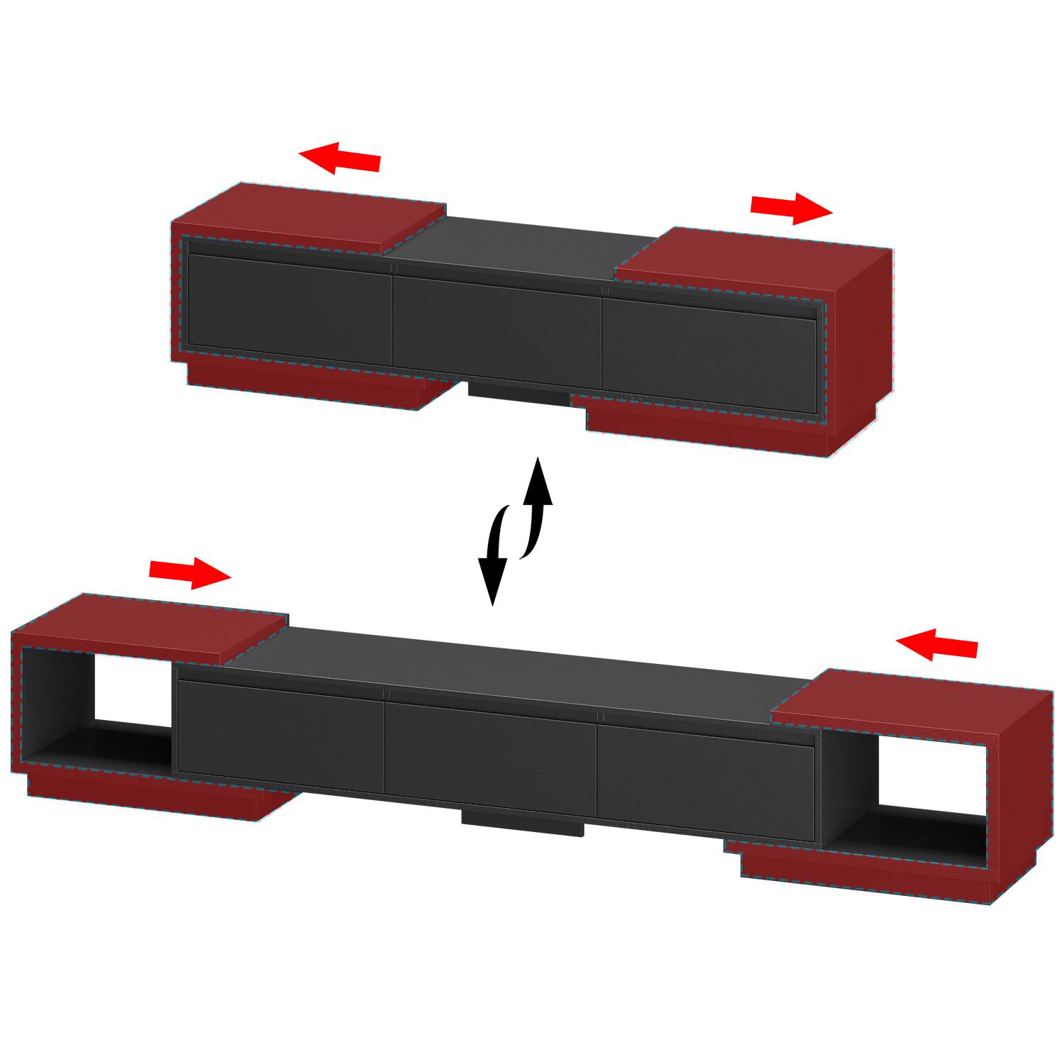 Alt View 8. FUFU&GAGA - Extendable TV Stand for 80 Inch TVs, Entertainment Center with Storage Drawers and Open Shelves, Modern Media Console - Black.