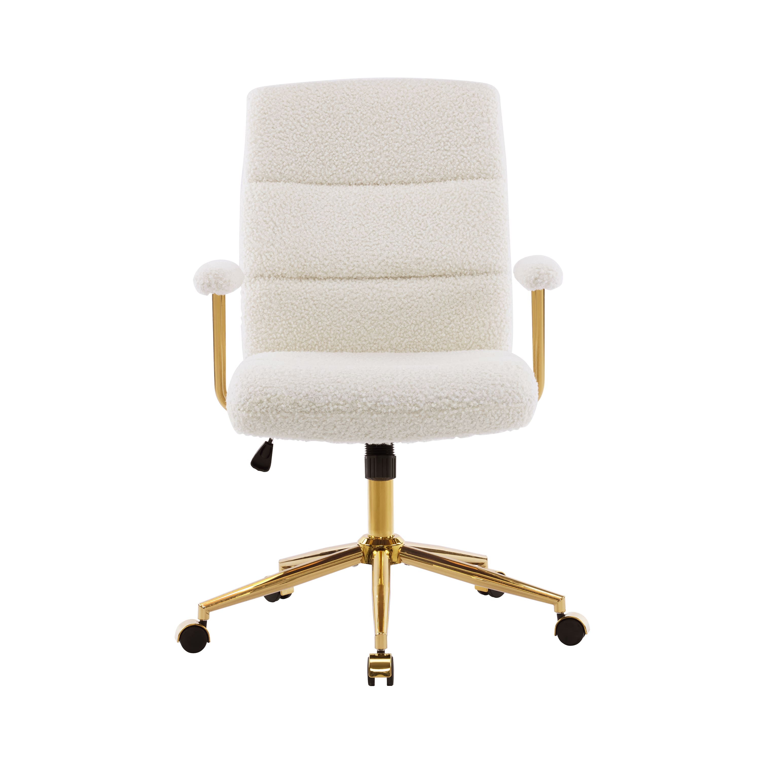 Forest'nSky - Modern Office Chair - Textured Boucle Fabric, Adjustable Height with Padded Arms, Gold - White
