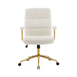 Forest'nSky - Modern Office Chair - Textured Boucle Fabric, Adjustable Height with Padded Arms, Gold - White
