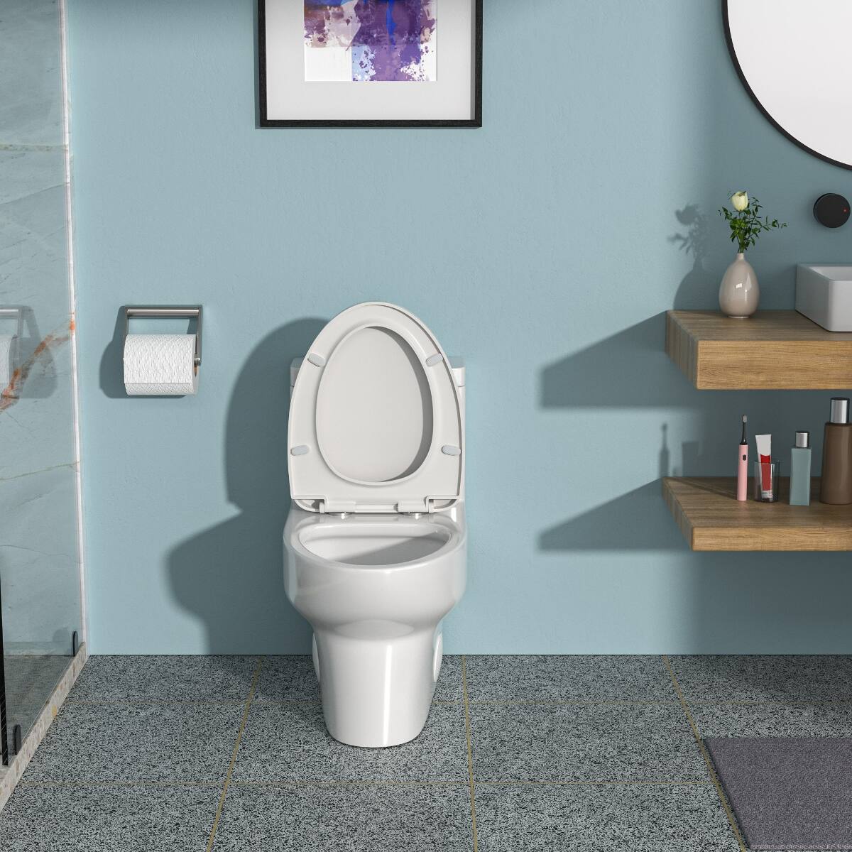 Angle. Loheer - Loheer One Piece Elongated Toilet Dual Flush with Soft Close Seat White Ceramic - White.