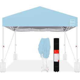 Best Choice Products - 10x10ft Easy Setup Pop Up Canopy w/ 1-Button Setup, Wheeled Case, 4 Weight Bags - French Blue/White