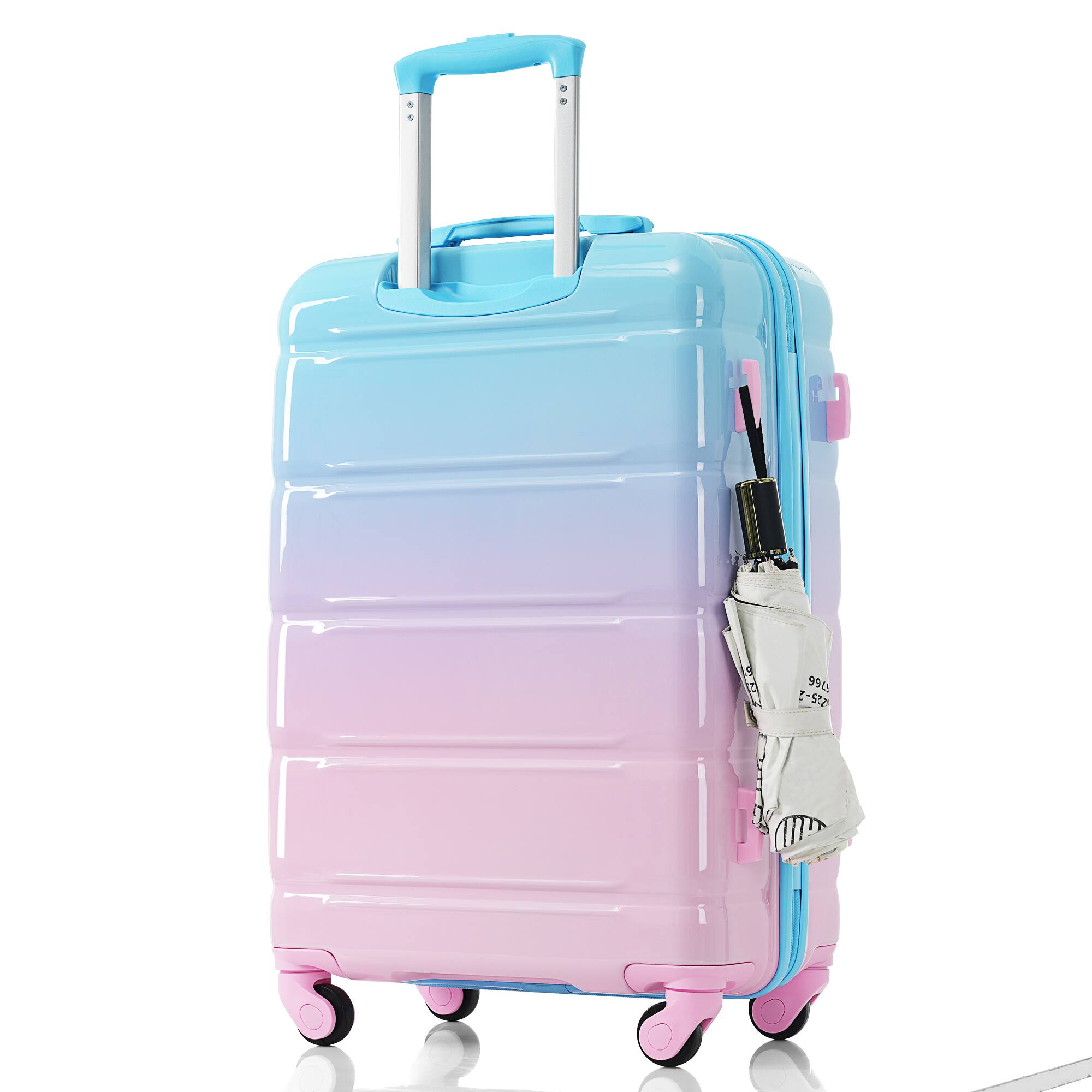 Alt View 5. Ecooso - 20/24/28-Inch 3-Piece Lightweight Hardshell Luggage Set with USB Port, Spinner Wheels, and Side Hooks - Blue+Pink.