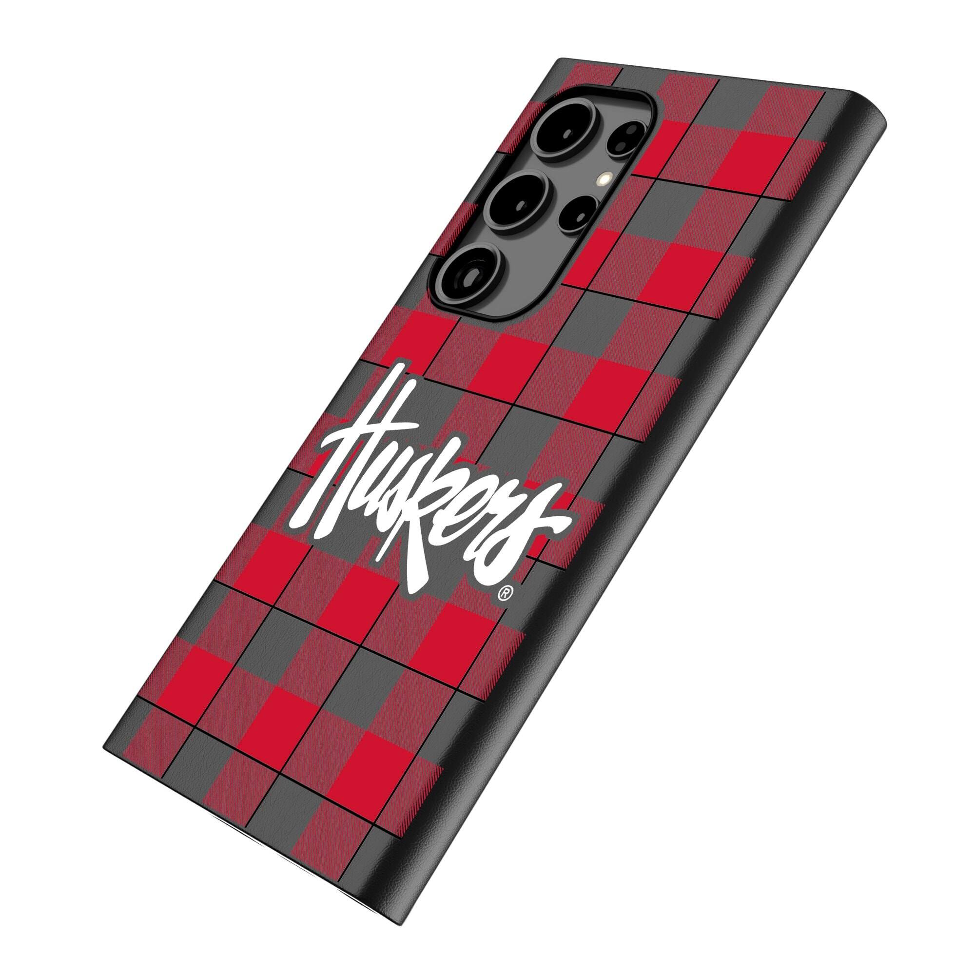 Alt View 1. Keyscaper - Nebraska Huskers Plaid Galaxy Magnetic Bump Case - S25 Ultra - Black.