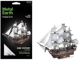 Model Kit HMS Victory British Navy Ship (Challenging Difficulty) Steel Model by Metal Earth - Grey, Brown