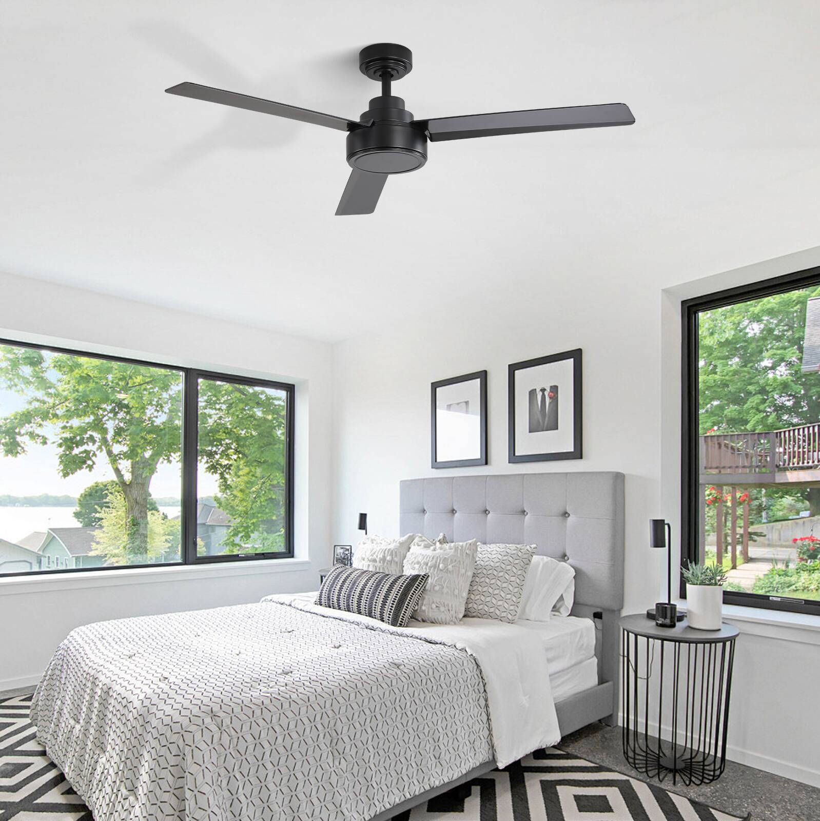 Alt View 6. Sofucor - Modern Ceiling Fans without Lights 52 Inch Ceiling Fan with Remote for Patios Bedroom DC Motor Reversible 3 Blades Timer - Black.