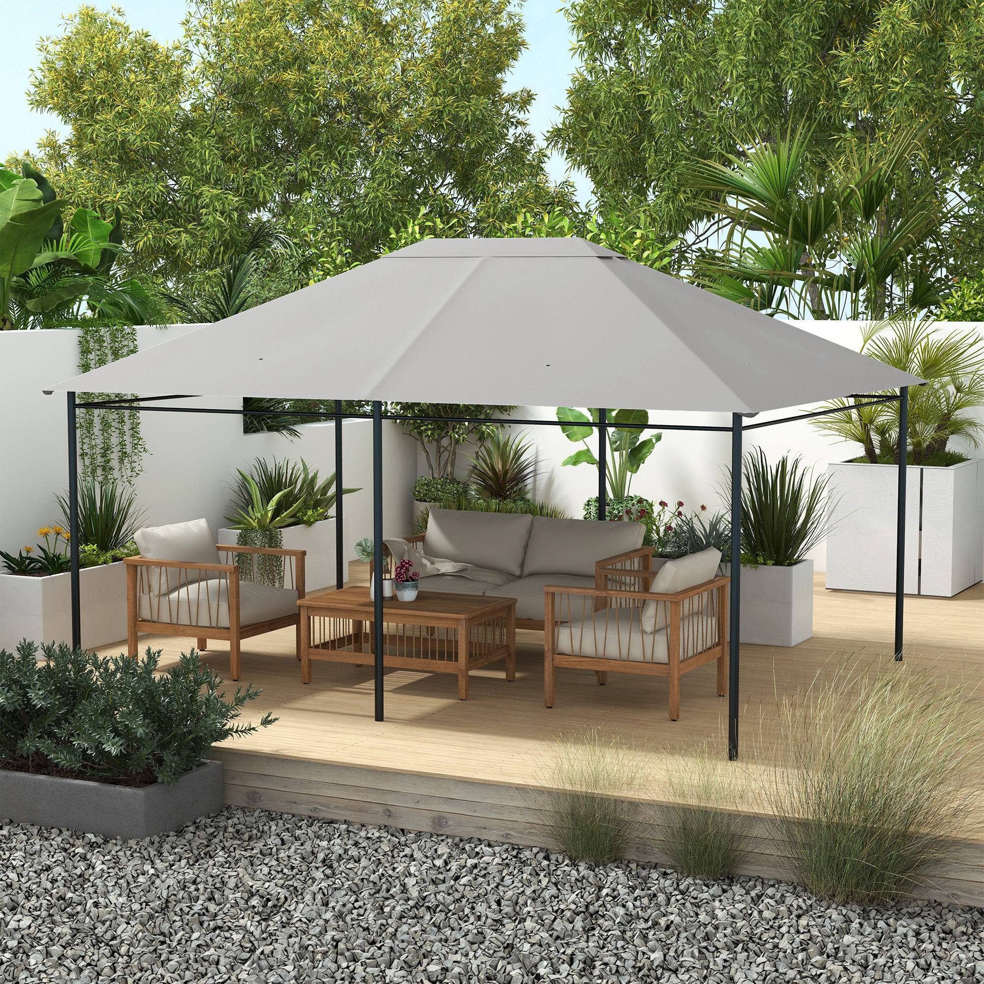 Alt View 1. Outsunny - 10' x 13' 84C-116 Model Gazebo Canopy Replacement, Outdoor Gazebo Cover Top Roof Replacement with Vents and Drain Holes - Light Gray.