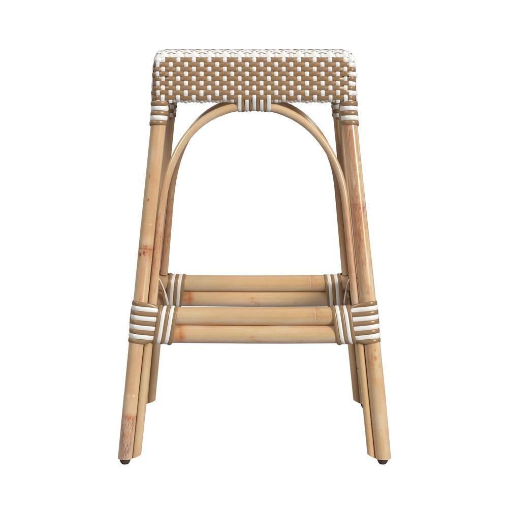 Back. Butler Specialty - Robias Rectangular Rattan 30" Bar Stool - Tan And White Stripe.