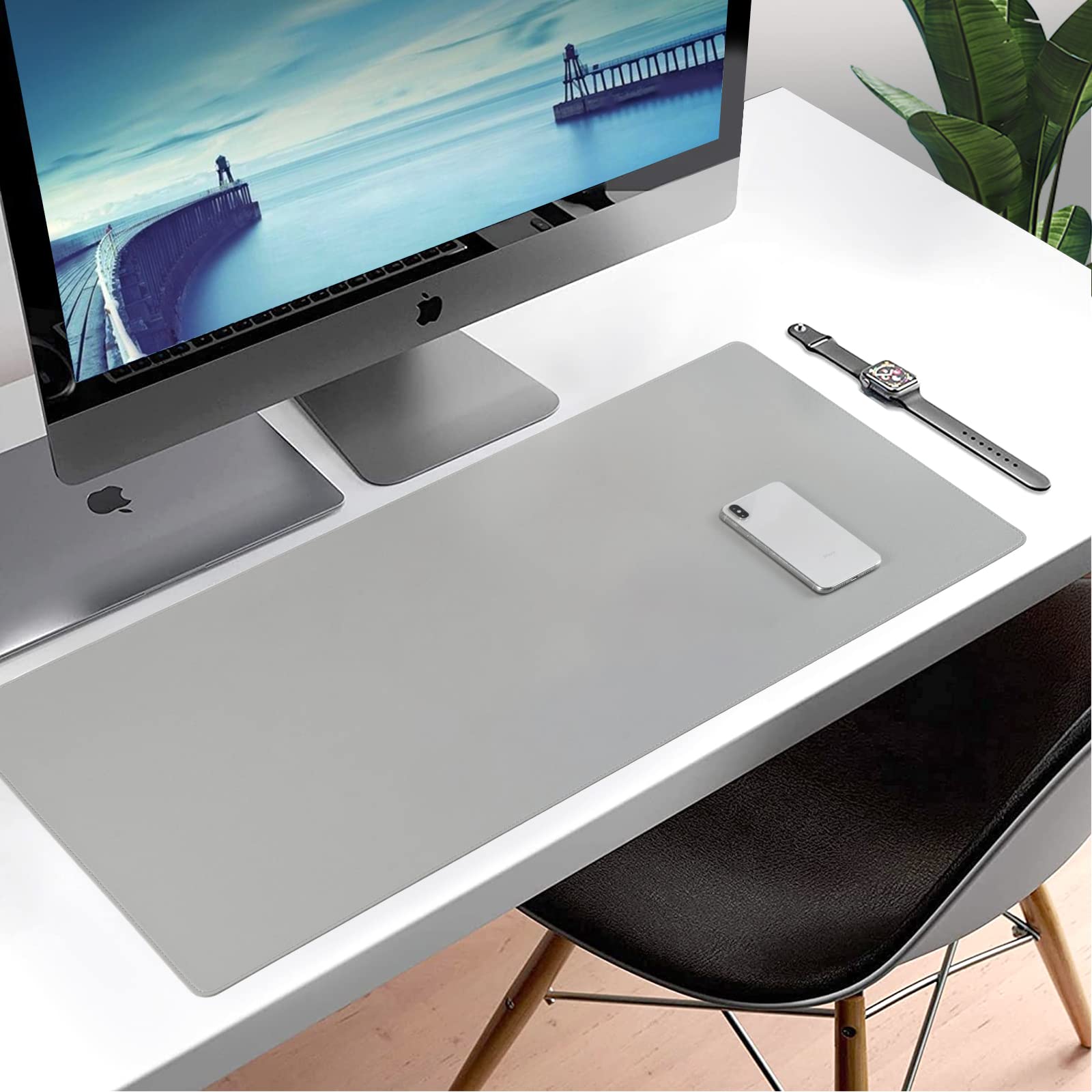 Alt View 3. Fabibe - Pu Leather Desk Pad Blotter Light Grey Waterproof Office Desktop Mat 36x17in Non-slip Large Mouse Pad/writing Protect... - Baby Blue.