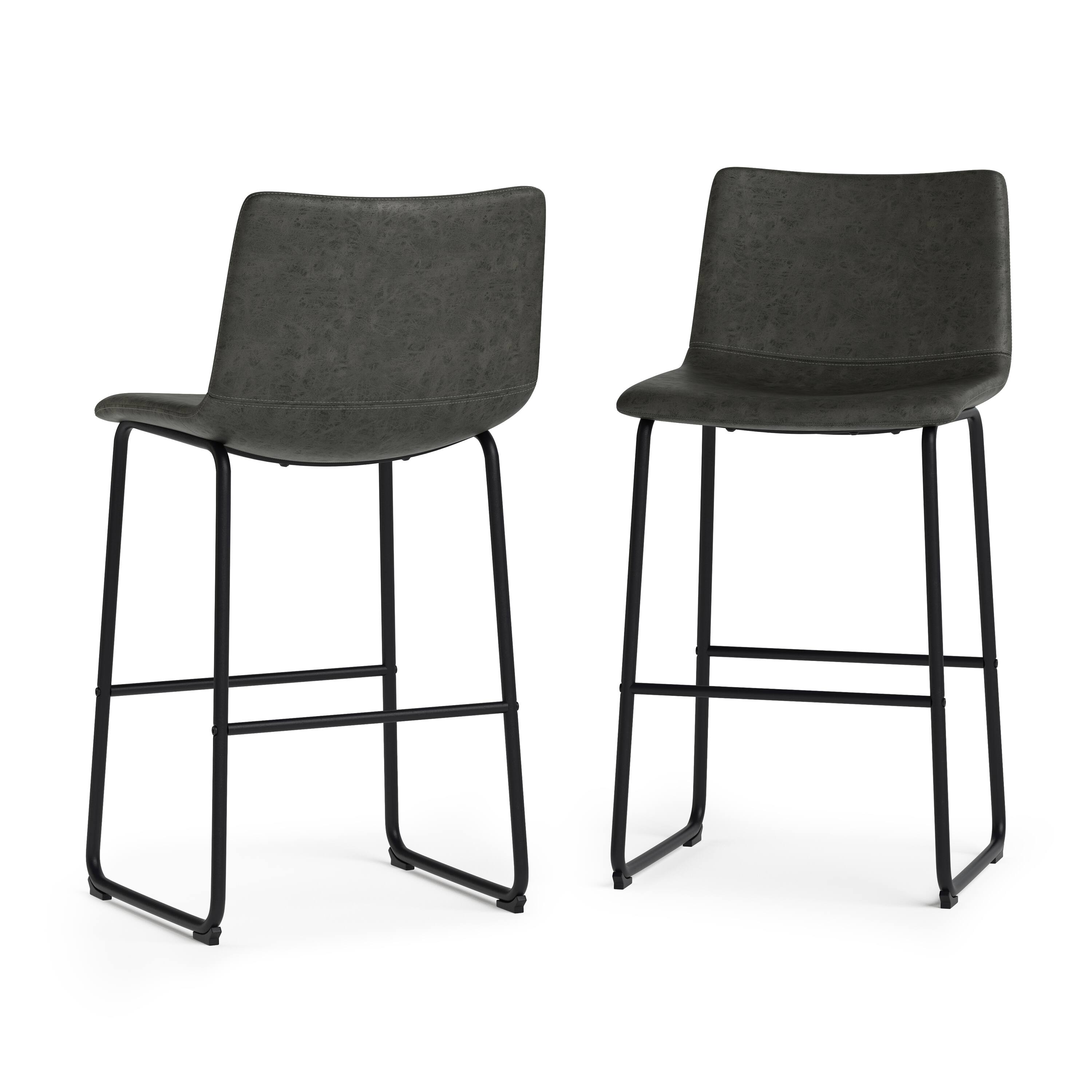 Simpli Home - Warner Bar Stool (Set of 2) - Distressed Charcoal Grey - Front_Zoom