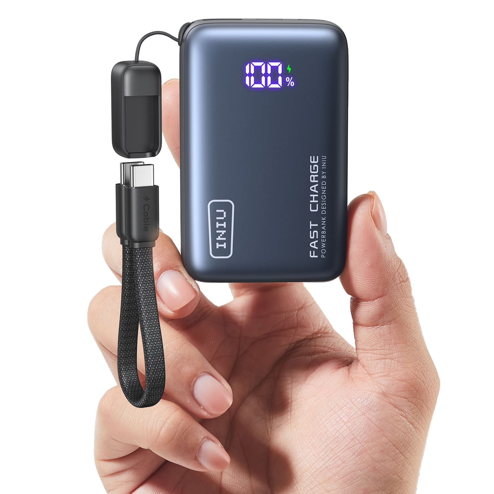 INIU Pocket Pro 10,000mAh 45W Portable Power Bank Charger with Detachable USB-C Cable (In & Out) (Black)