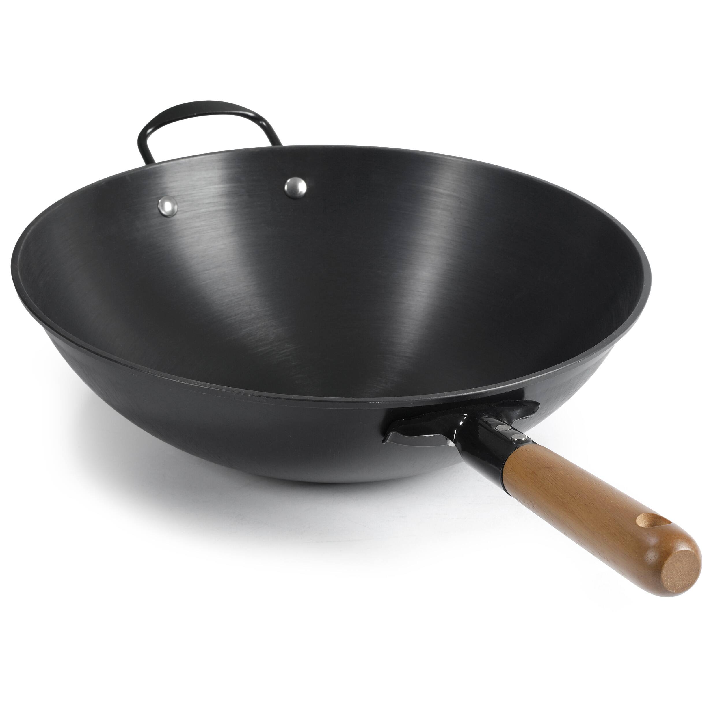 Alt View 1. Sur La Table - Sur La Table Kitchen Essentials Quick Fire 13.5 Inch Nonstick Cast Iron Wok in Black with Wooden Handle - Black.