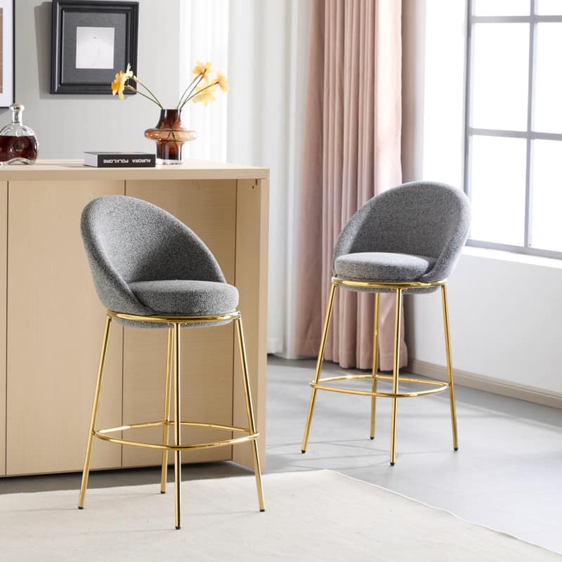 HTUTWOO - Set of 2 Indoor Gold-Plated Metal Barstools, 300lbs Capacity, Ergonomic for Kitchen Counter, Home Bar & Apartment - Gray