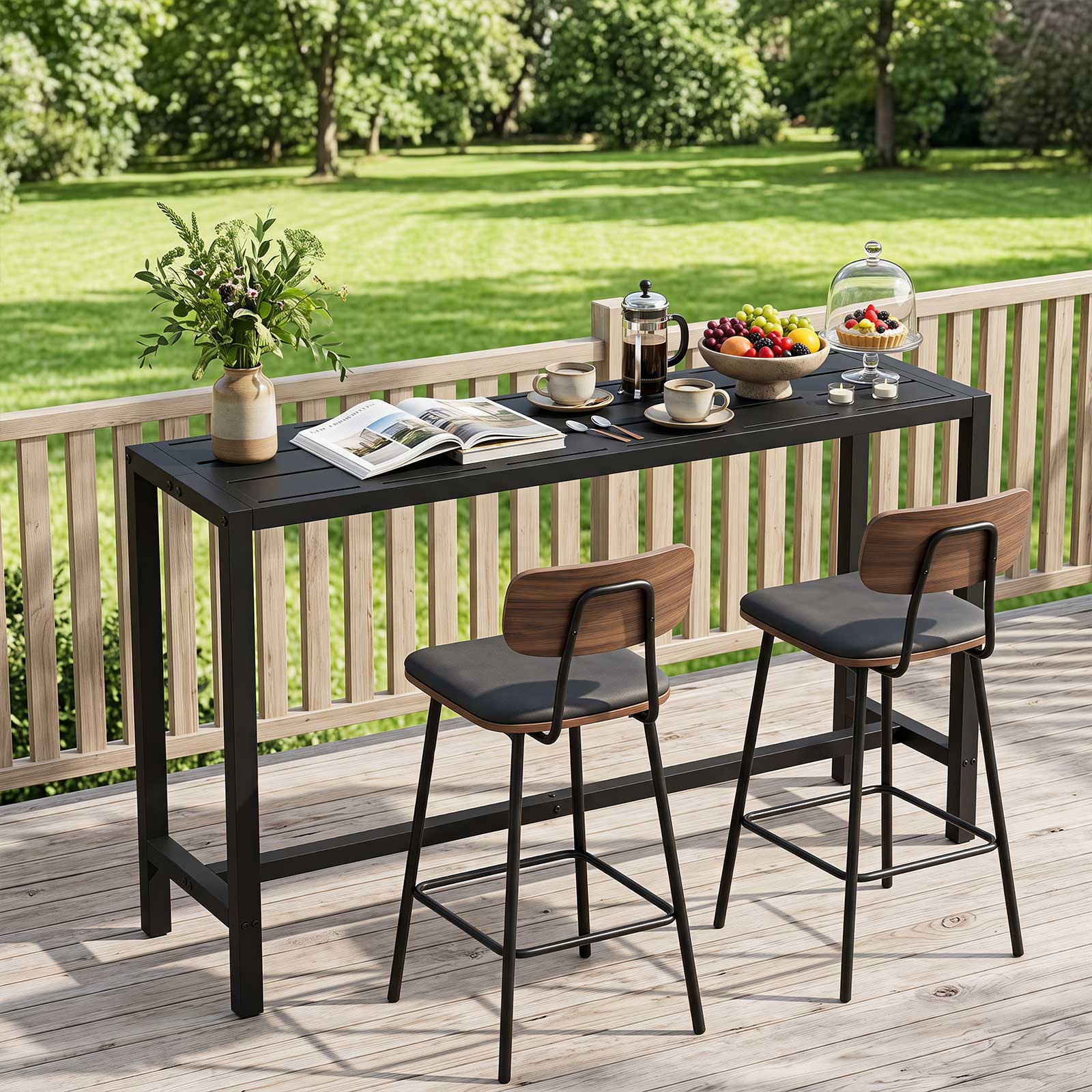 Alt View 4. Costway - Costway Outdoor Metal Bar Table 55" Patio Rectangular Counter Height Dining Table Black - Black.