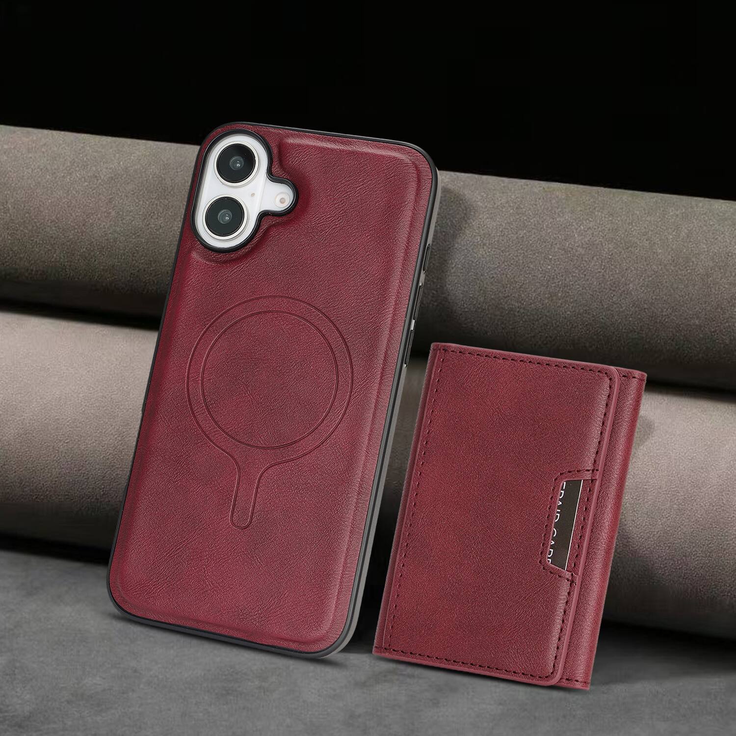 Alt View 2. Dteck - 2-in-1 Magnetic Wallet Case for Apple iPhone 17, Shockproof PU Leather Cover with Detachable 7-Card Holder - Winered.