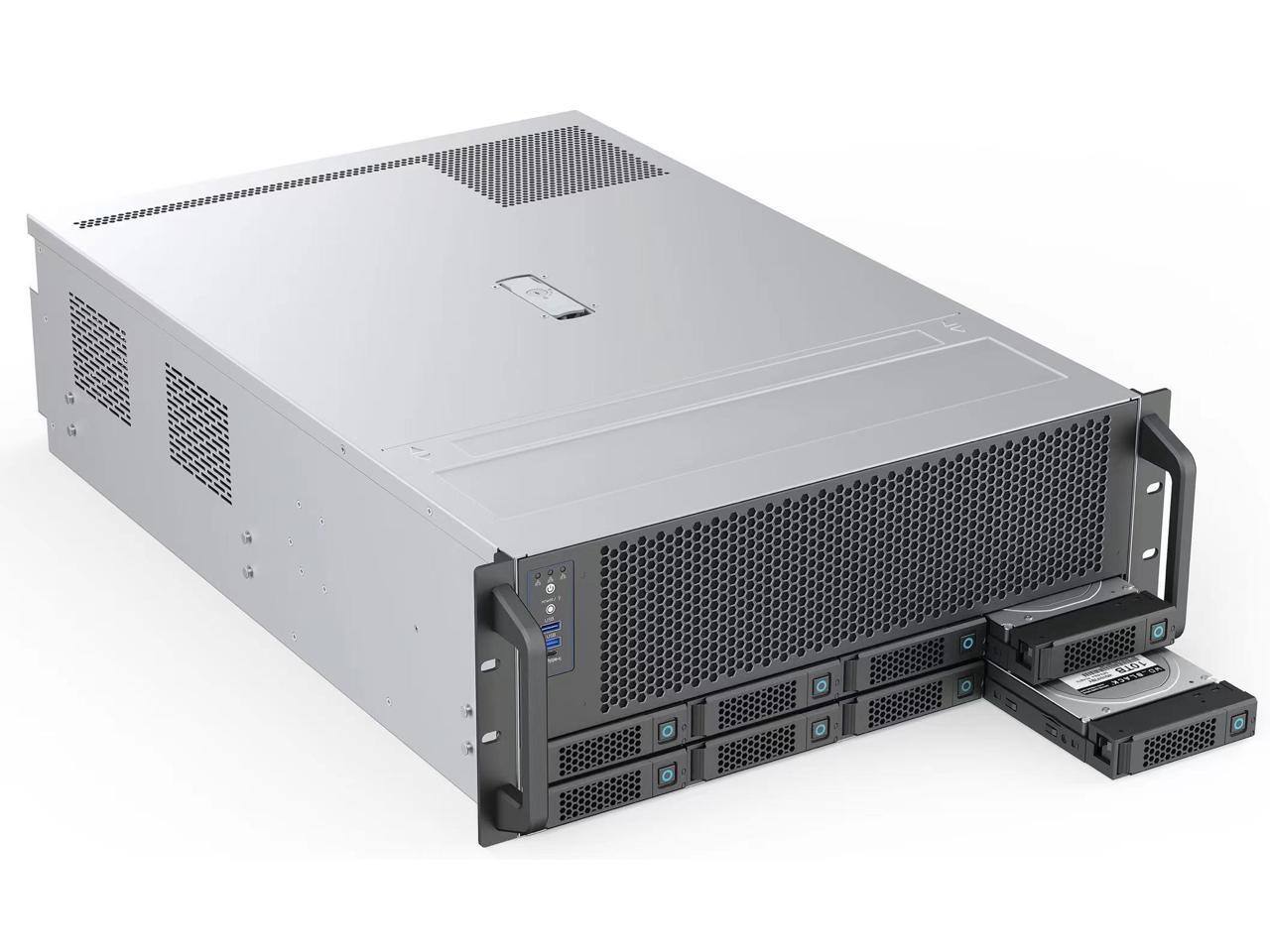 Alt View 2. Rosewill - Rosewill 4U Server Chassis | 4 GPUs | 8 Hot-Swap SATA/SAS | E-ATX | USB 3.2 Type-C | Rail Kit | AI Servers - Black.