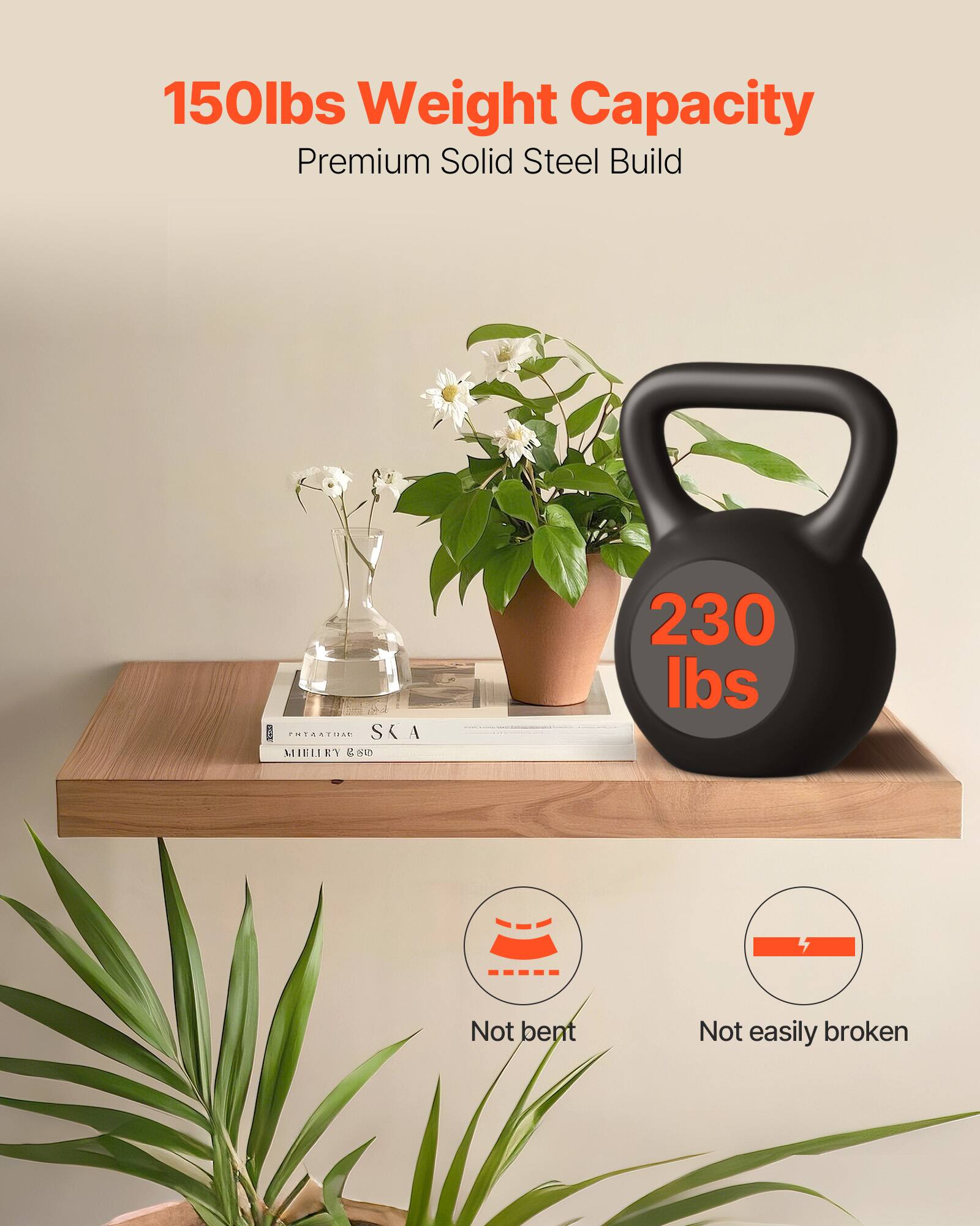 150lbs Weight Capacity, Premium Solid Steel Build, 230 lbs, Not bent, Not easily broken.