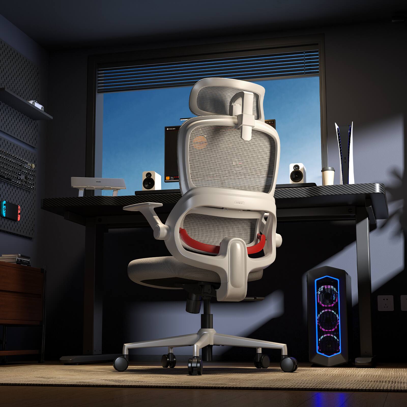 Alt View 9. SIHOO - B100 Se Office Chair, Desk Chair with Cotton Seat, Dual-Back , 2D Adjustable Headrest & Flip Link Armrest, 300lbs - Light Gray.