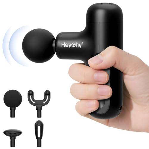 Front. DORLUKFU - Super Mini Massage Gun Deep Tissue, Handheld Muscle Massager with 4 Heads, Percussion Travel Size Massage Gun for Back.