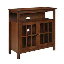 FurniFact - TV Stand for 40-inch TV, Cabinets with Glass Doors, 36-inch Wide - Brown