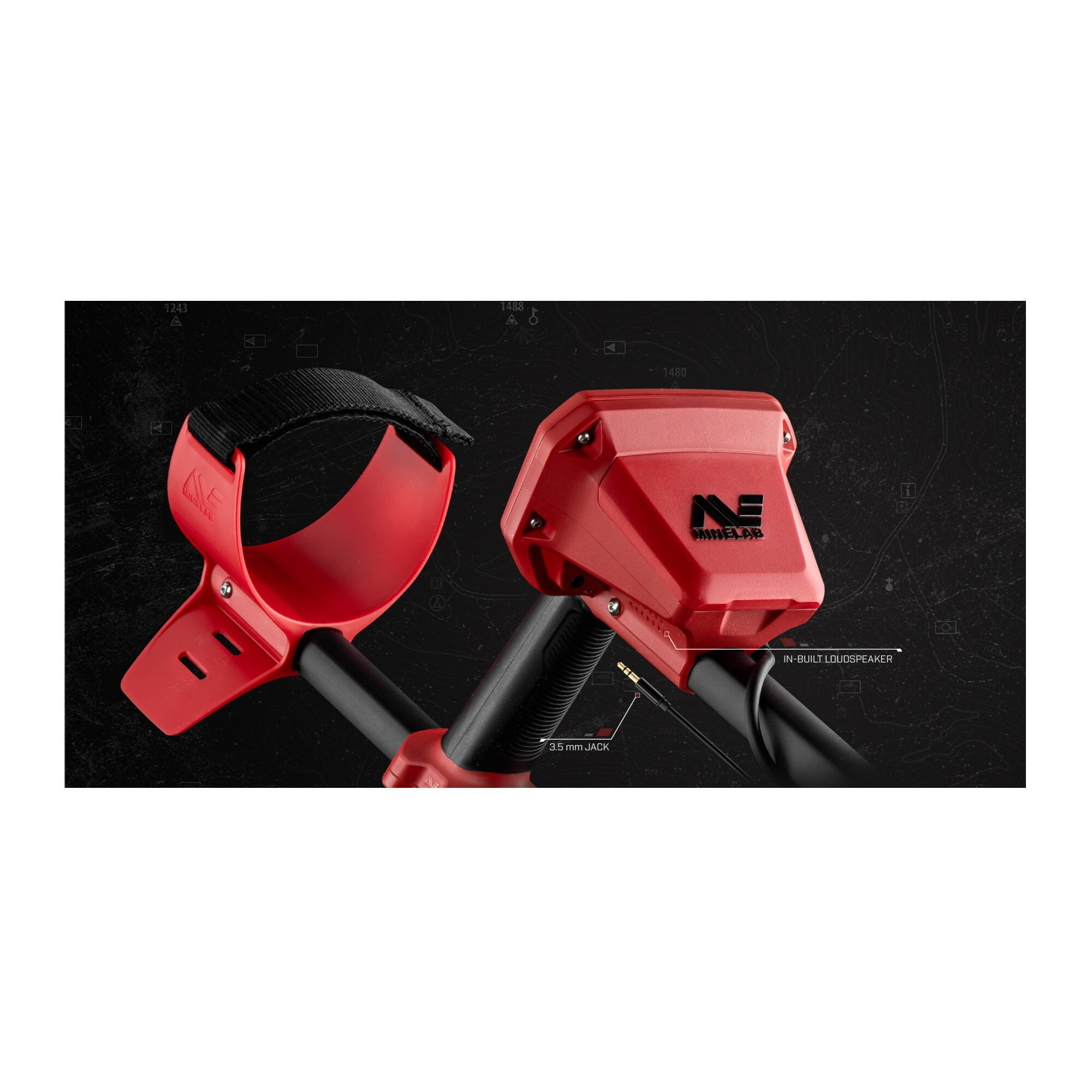 1243 A 4 45 A 40 4 1480 5 e NE I1 de -.- N-BUILT LOUDSPEAKER a5 Ta MCK
MINNELAB
IN-BUILT LOUDSPEAKER
3.5 mm JACK