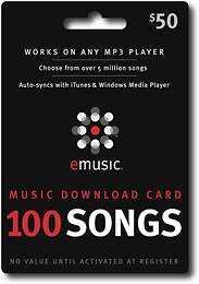 Front Large. eMusic - $50 100-Song Download Card.