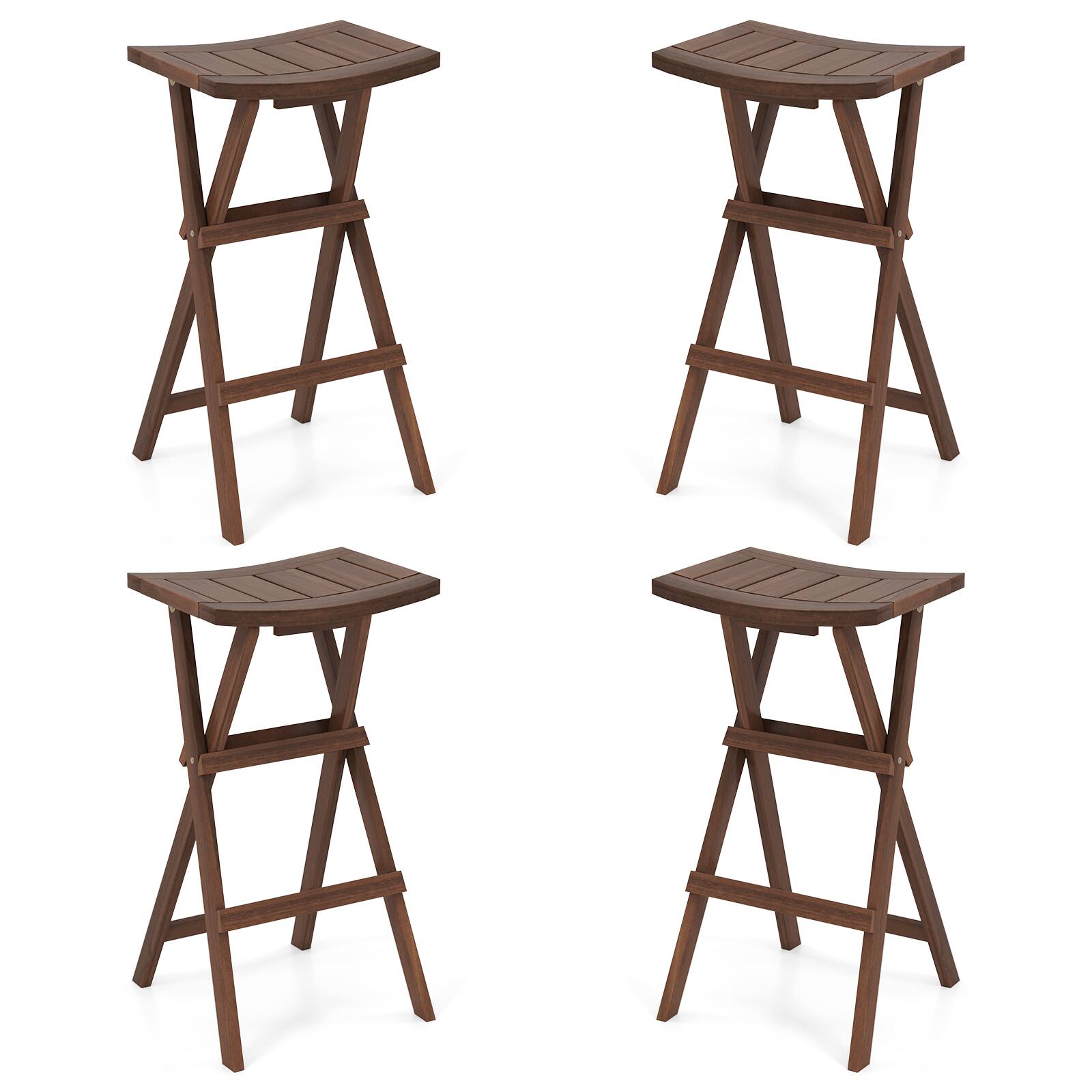 Front. Gymax - Gymax Bar Stools Set of 4 30'' Folding Bar Height Stools w/ Saddle Seat & Footrest - Teak.