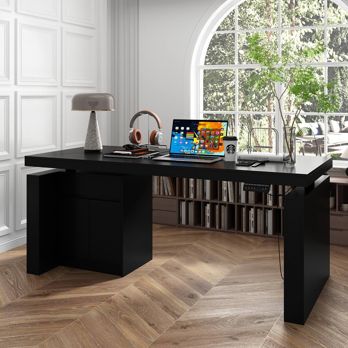 Alt View 2. Famapy - Famapy Electric Standing Desk: Adjustable Height, Smart Storage & Modern Design - Black.