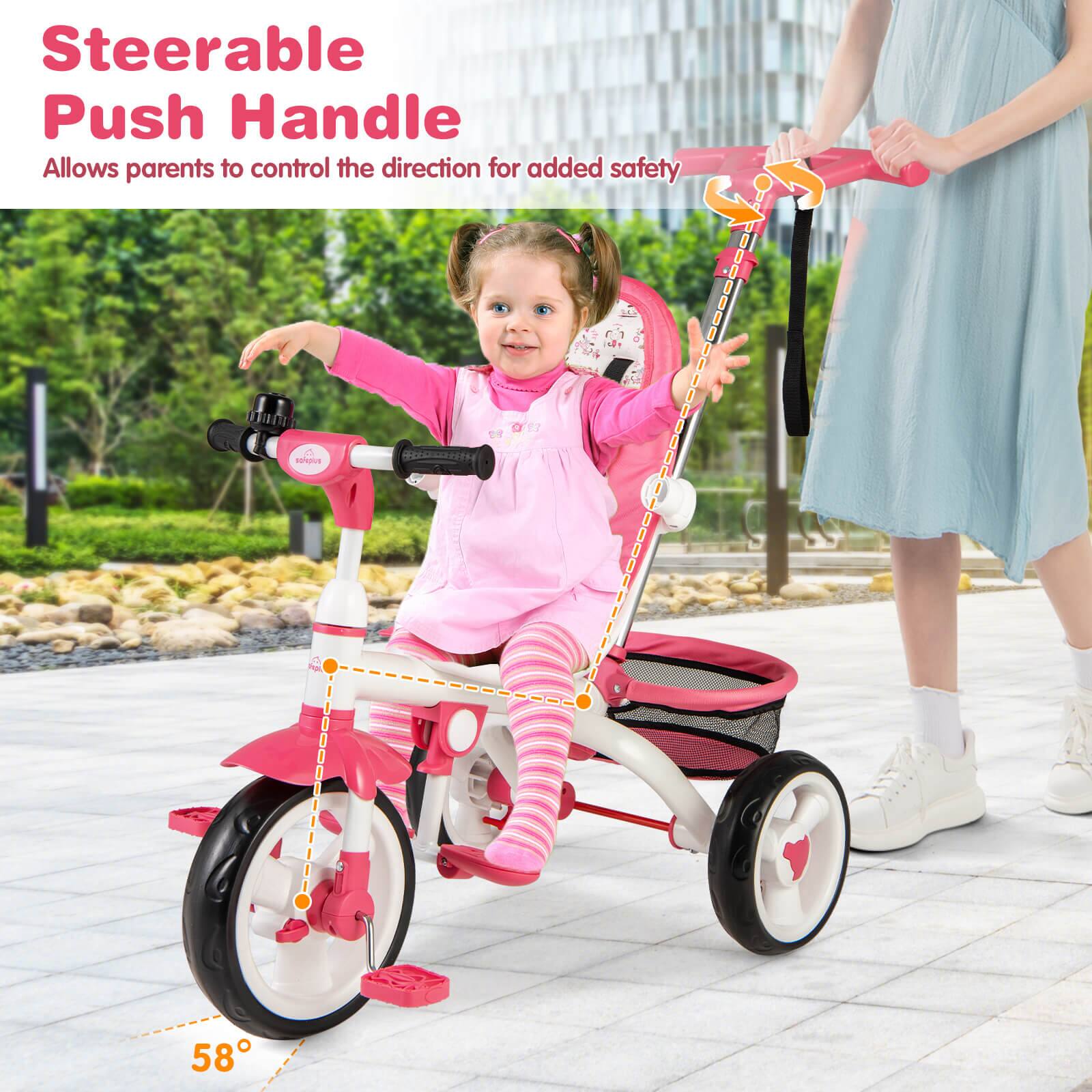 Steerable Push Handle  
Allows parents to control the direction for added safety  

58°