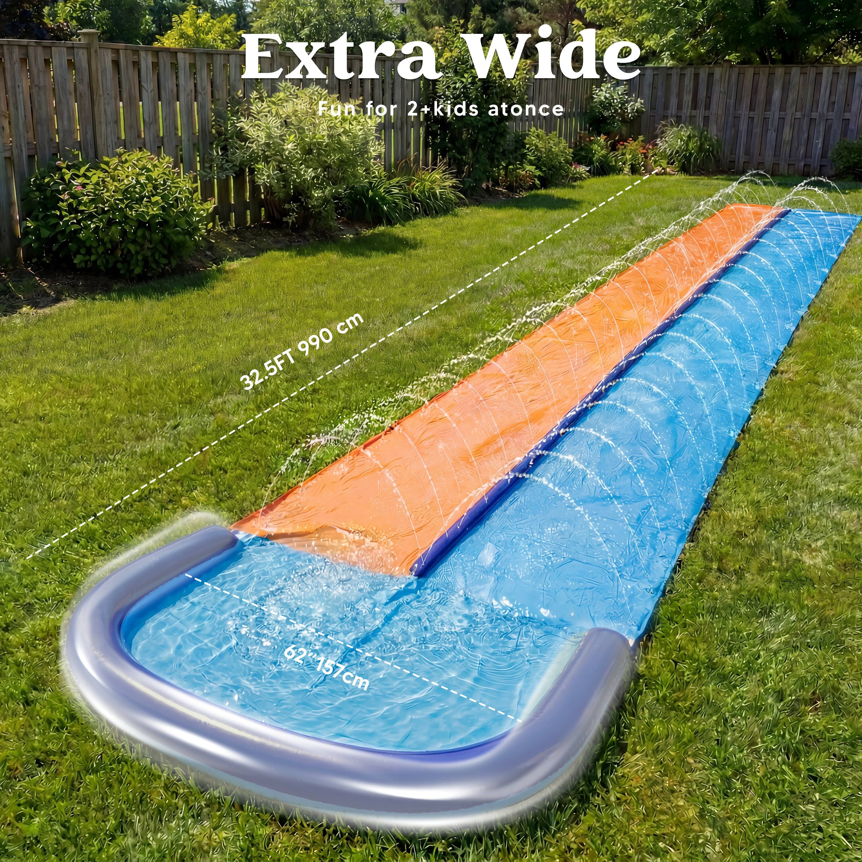 Extra Wide  
Fun for 2+ kids at once  
32.5FT 990 cm  
62" 157cm