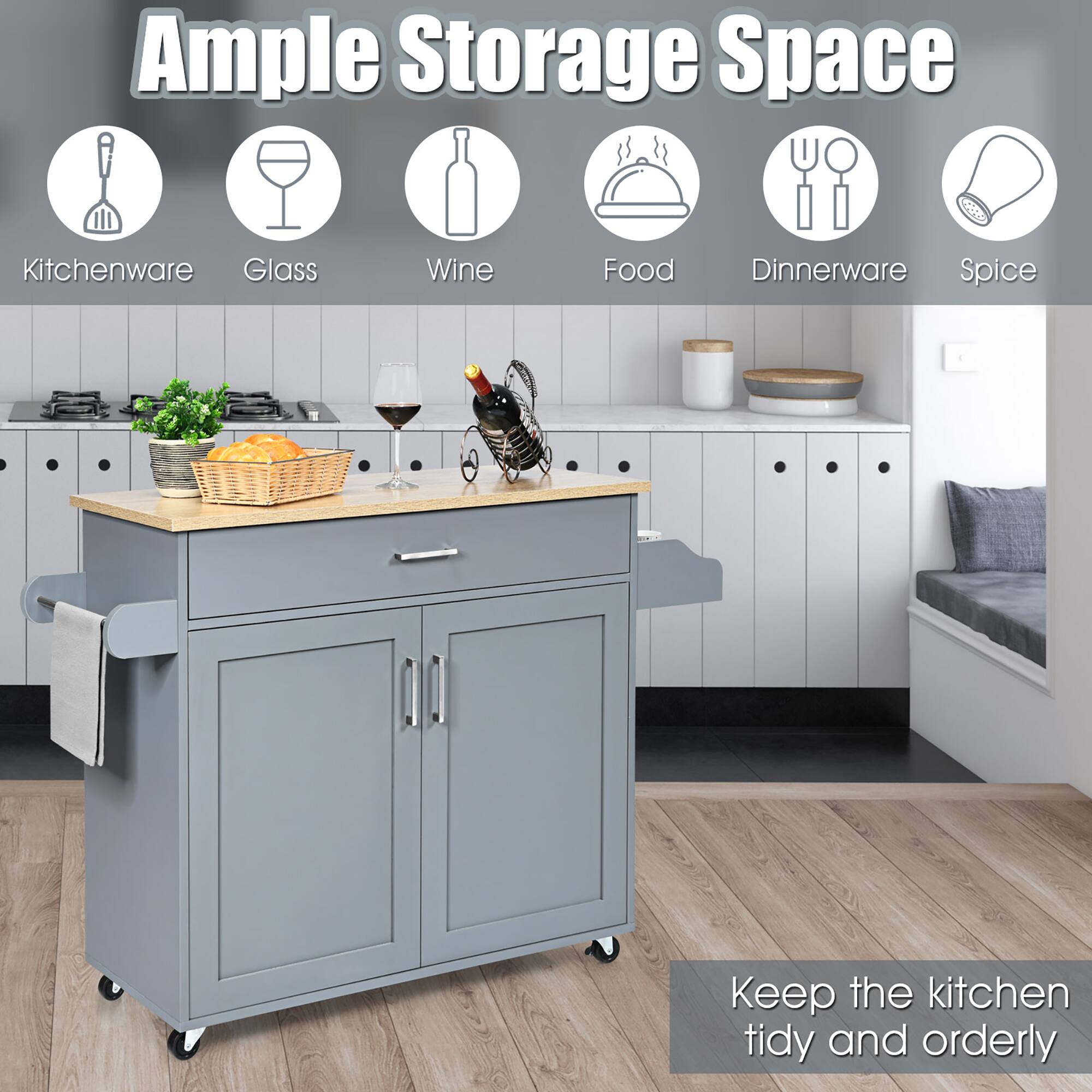 Ample Storage Space

- Kitchenware
- Glass
- Wine
- Food
- Dinnerware
- Spice

Keep the kitchen tidy and orderly