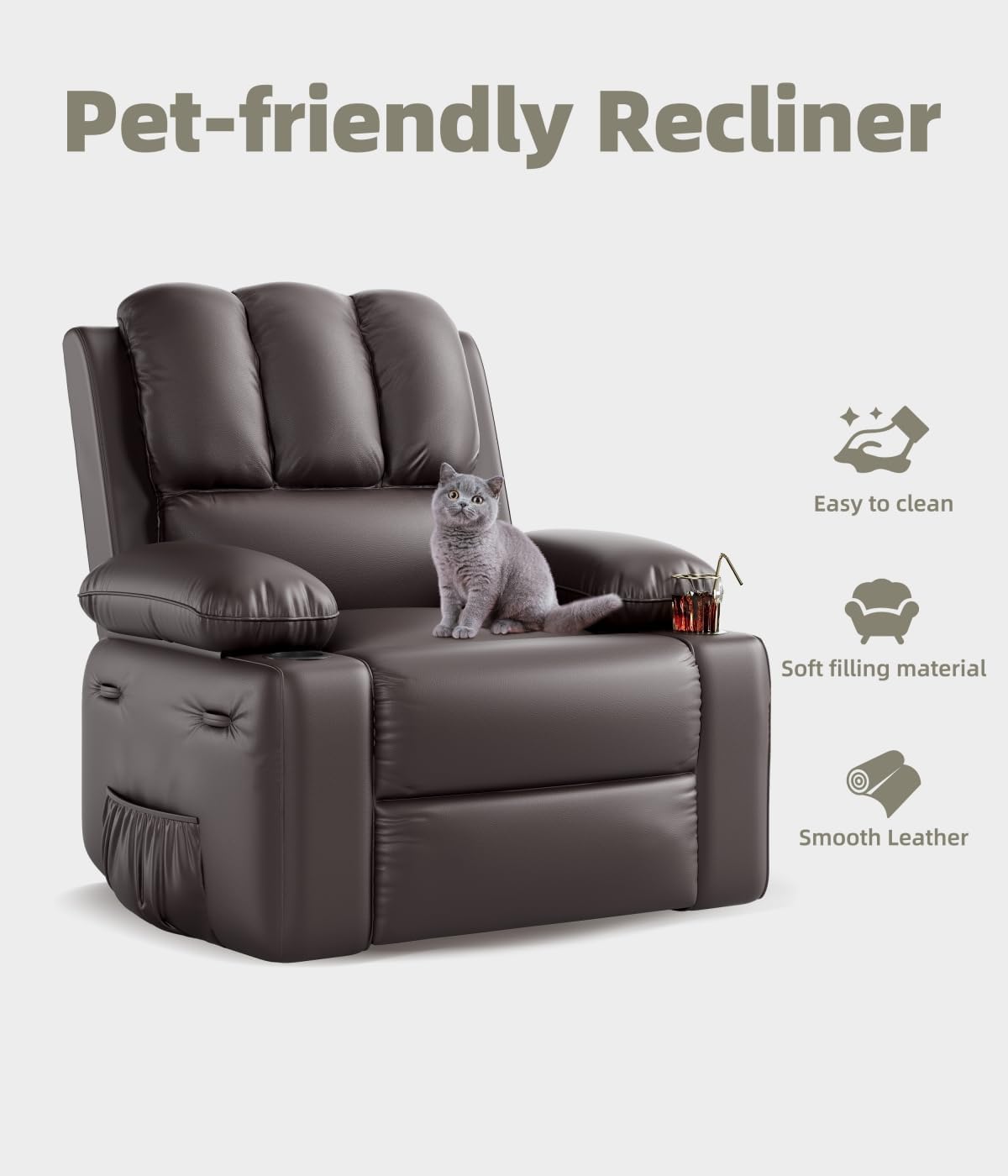 Pet-friendly Recliner

- Easy to clean
- Soft filling material
- Smooth Leather