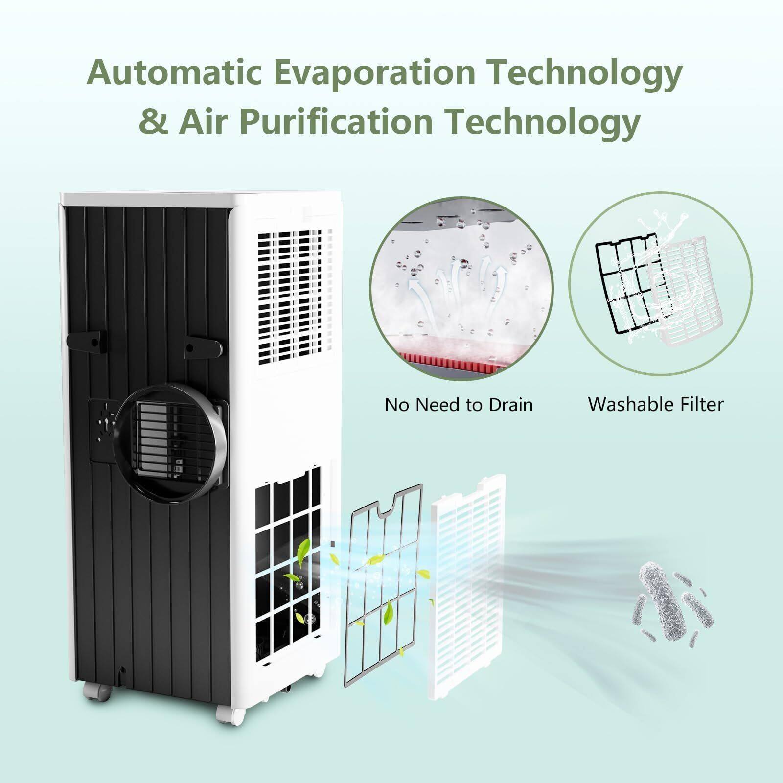 Automatic Evaporation Technology & Air Purification Technology

- No Need to Drain
- Washable Filter