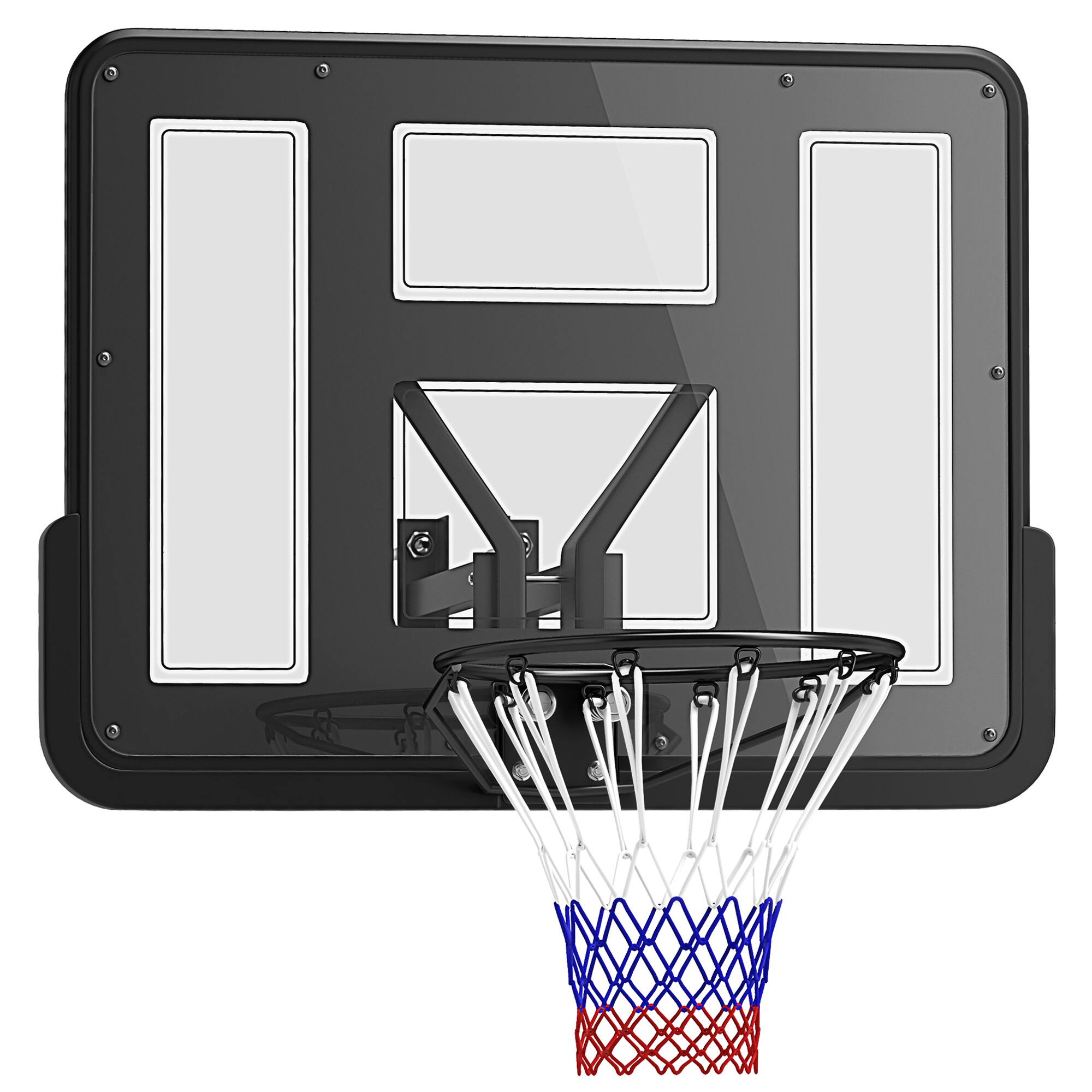 Front. Soozier - Soozier Wall Mounted Basketball Hoop, Basketball Goal Combo Kit with 43" Reinforced Shatter Resistant Backboard - Black.
