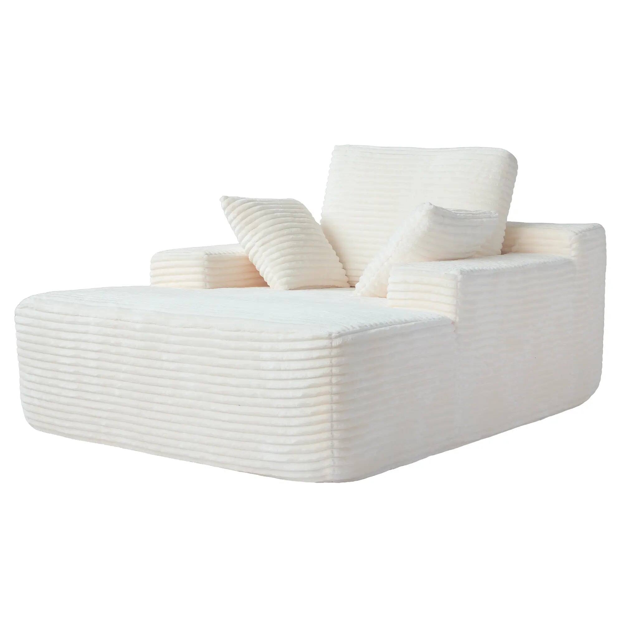 Left. Yardgrace - Corduroy Sofa Bed, Boneless Sleeper Sofa Lounge Chair Indoor, Modern Comfy Deep Seat Lazy Couch - White.