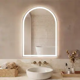 Sweetcrispy - 24in x 36in Frameless Arch Bathroom Mirror with Dimmable LED Light & Anti-Fog, Wall-Mounted Modern Vanity Mirror - White