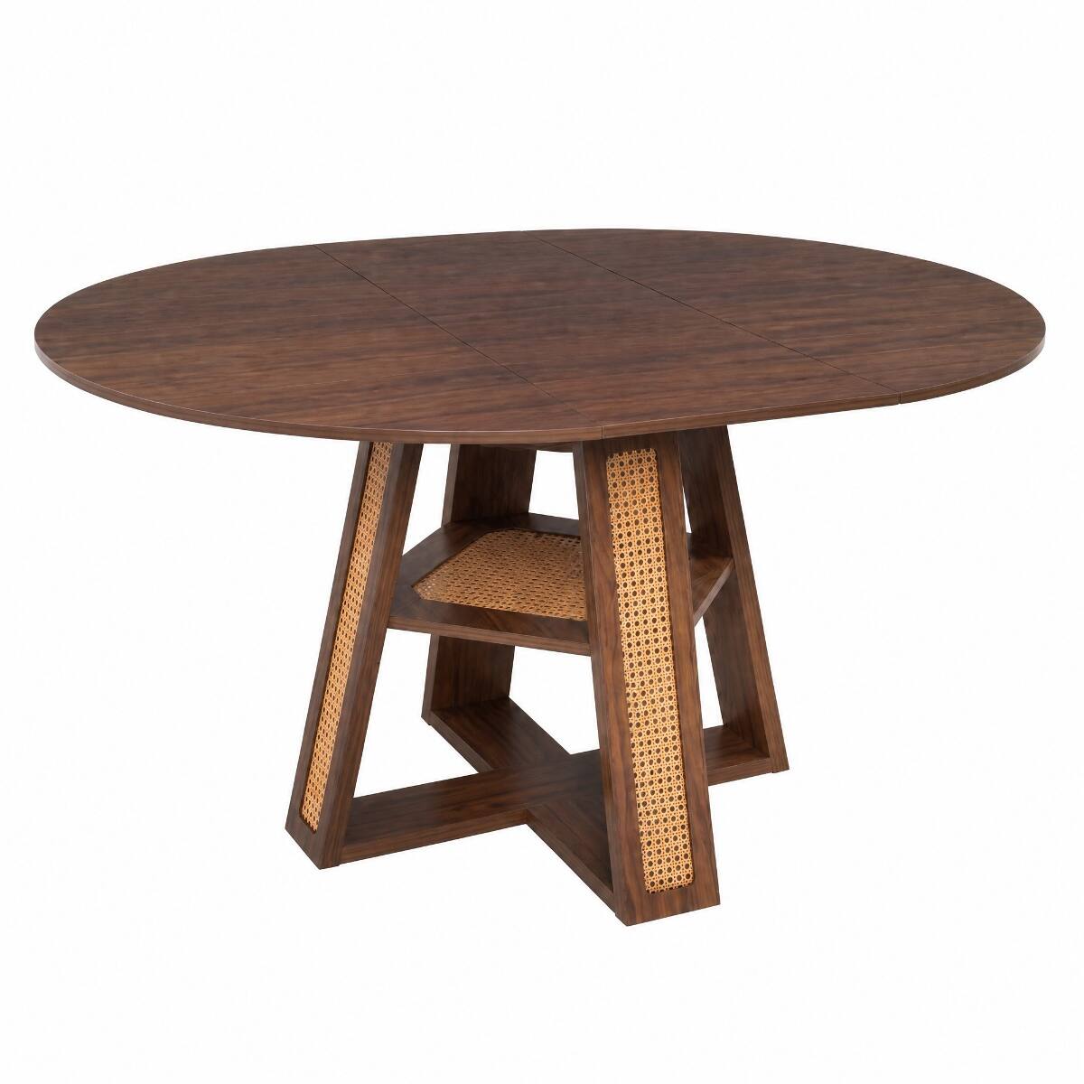 Alt View 6. Loheer - Loheer 43.3 inch Round Dining Table, Extendable Walnut Table for Four to Six - Natural Walnut.