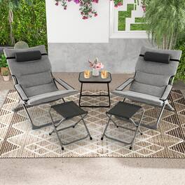 Gymax - 5-Piece Patio Sling Chair Set Folding Lounge Chairs w/ Coffee Table Yard Poolside - Gray