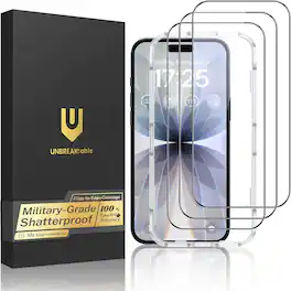 UNBREAKcable - 3-Pack Full Coverage Screen Protector Tempered Glass for iPhone 17 - Clear