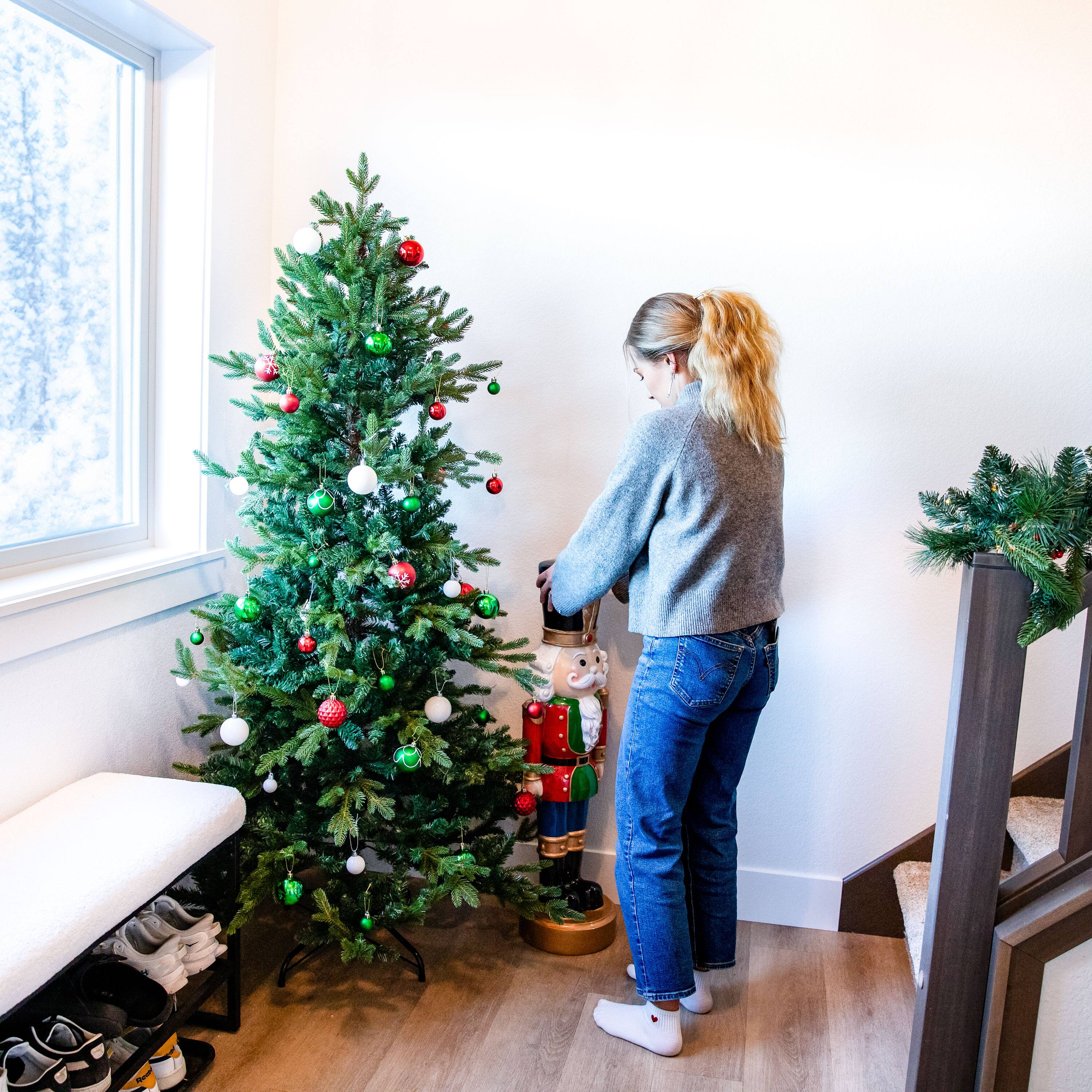 Alt View 9. Sunnydaze - Slim and Stately Indoor Unlit Artificial Christmas Tree - 6 ft - Green.