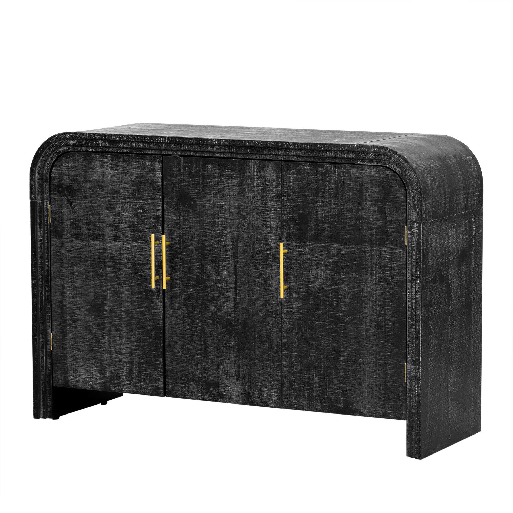 Front. Spaco - Spaco Retro Minimalist Curved Sideboard with Gold Handles and Adjustable Dividers for Living Dining Room Kitchen - Antique Black.