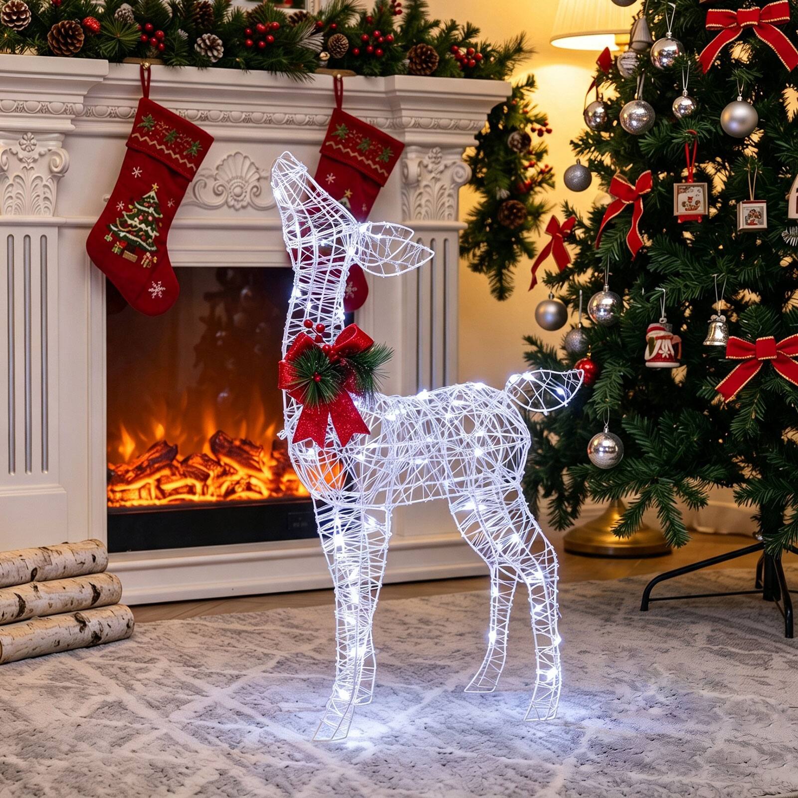 Alt View 3. Costway - Costway Lighted Christmas Deer Decorations with 50 Cold White LED Lights, Ground Stakes - White.