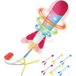 Play22 - Toy Jump Rocket Launcher Set with LED Lights - Includes 6 Rockets Soars Up to 100 Feet