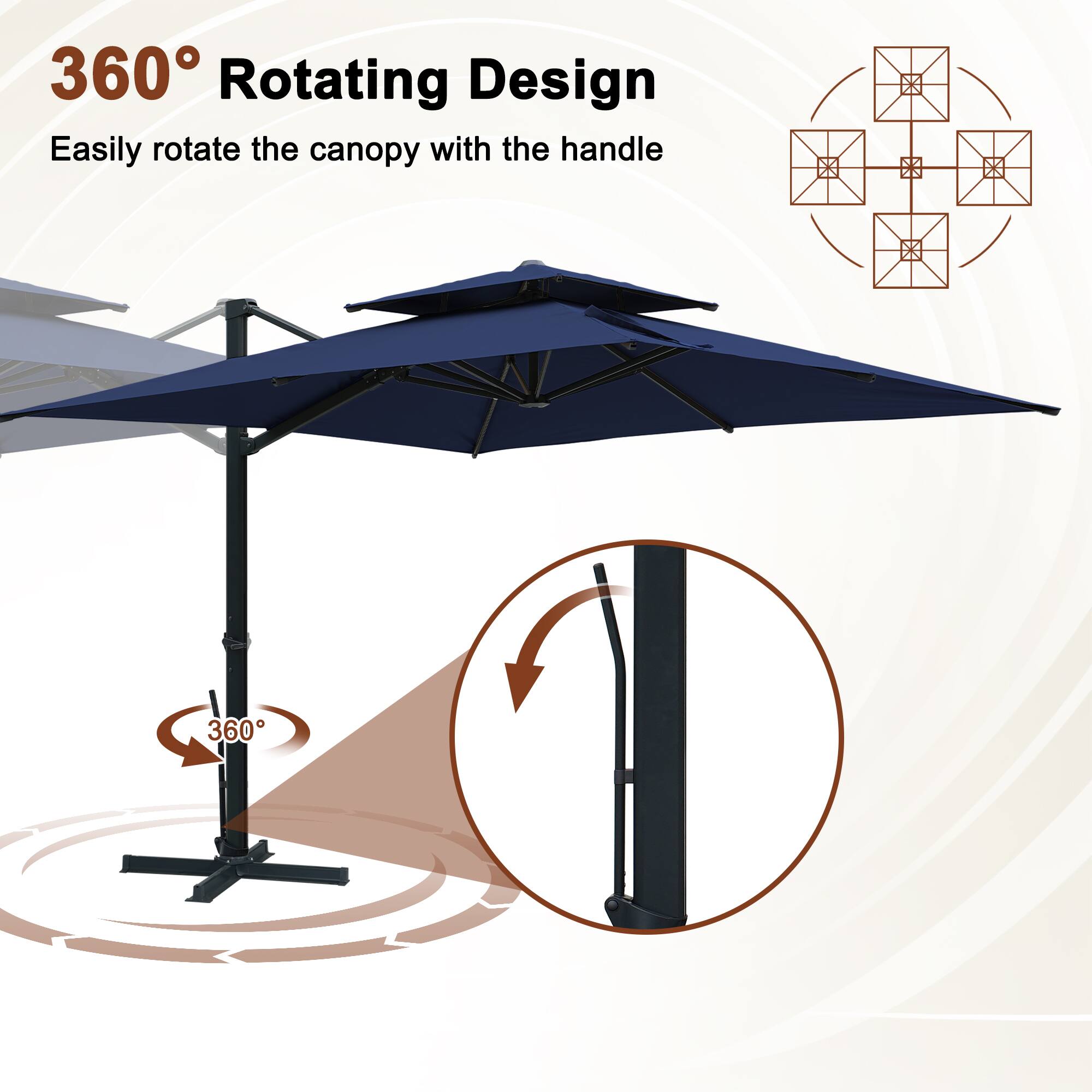 360° Rotating Design  
Easily rotate the canopy with the handle