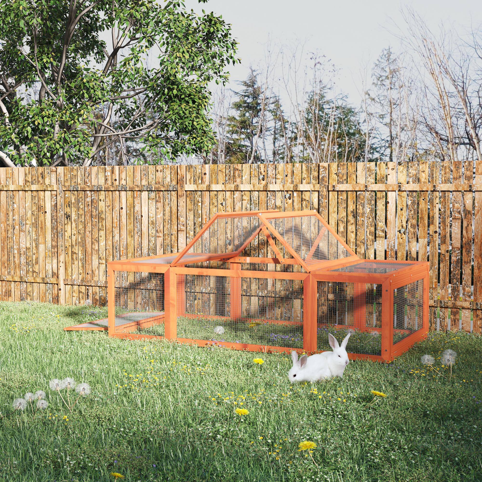 Alt View 1. Pawhut - Large Wooden Rabbit Hutch Small Animal Habitat Enclosure Outdoor Run and Lockable Doors -.