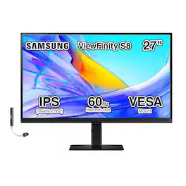 Samsung - 27" 4K UHD IPS Monitor with HDR10, Anti Glare, VESA Mount, Flicker Free, Displayport, HDMI & DKZ Hub, BlackColor - Black