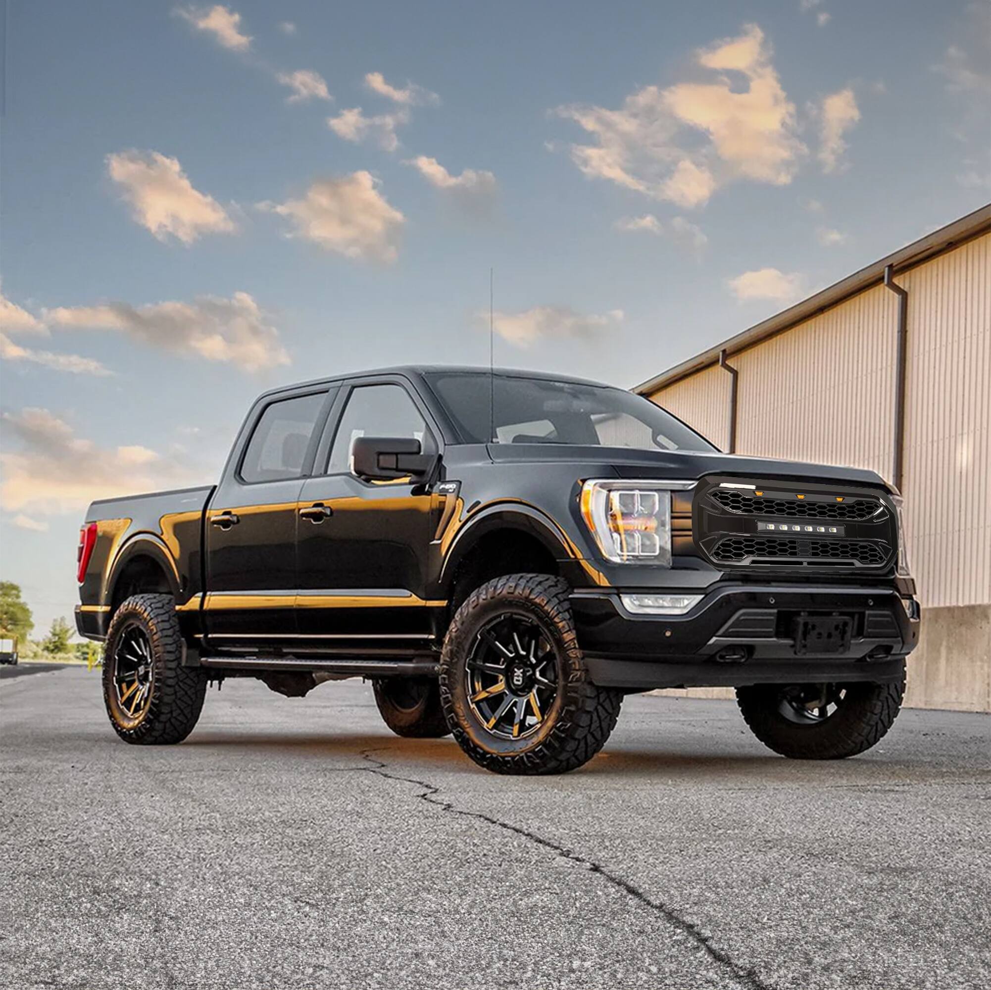 Alt View 5. AMERICAN MODIFIED - AMERICAN MODIFIED Armor Grille Compatible with 2021-2023 Ford F150, Glossy Black - Glossy Black.